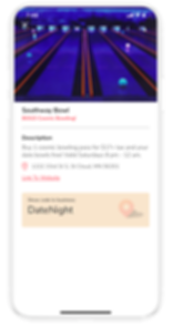 Screen shot image of a bowling deal on the Let's Go app.