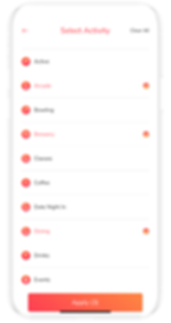 Screen shot image of the activities you can find on the Let's Go app where users find new ideas and deals for date night.